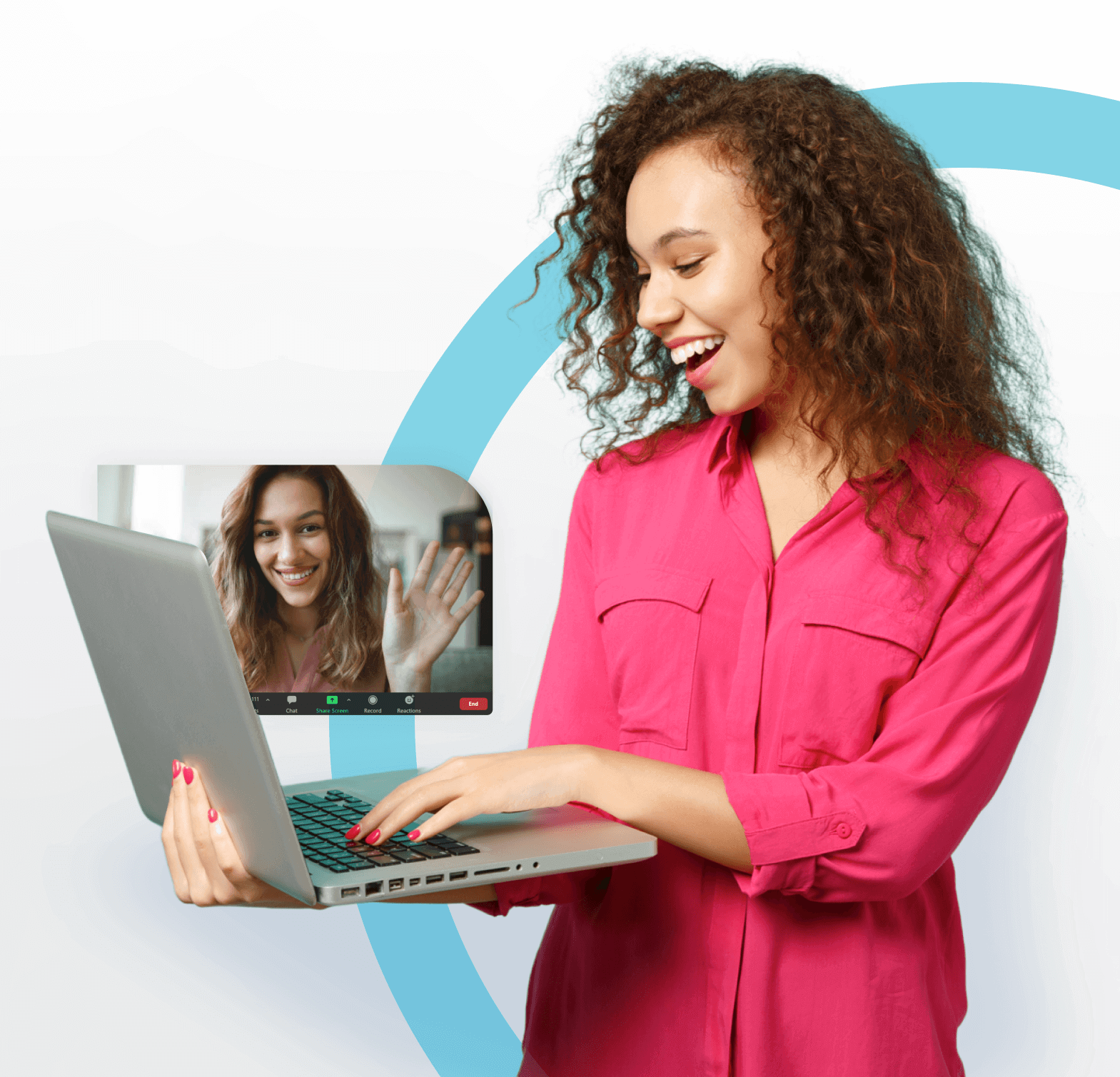 Woman on laptop that shows her engaging in a video call